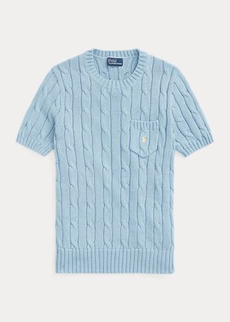 AZURE naisten Ralph Lauren kaapeli-neulotut puuvillaiset lyhythihaiset villapaidat