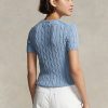 AZURE naisten Ralph Lauren kaapeli-neulotut puuvillaiset lyhythihaiset villapaidat