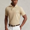 Beige miesten Ralph Lauren mukautetut Slim Fit mesh poolopaidat Beige miesten Ralph Lauren mukautetut Slim Fit mesh poolopaidat