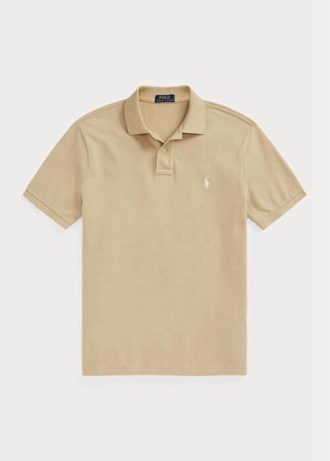 Beige miesten Ralph Lauren mukautetut Slim Fit mesh poolopaidat