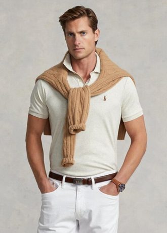 Beige Miesten Ralph Lauren mukautetut Slim Fit pehmeät puuvillaiset poolopaidat