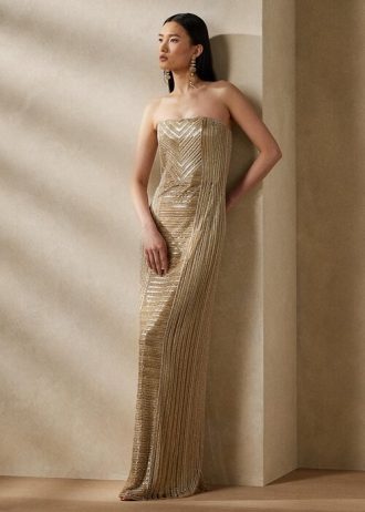 Beige naisten Ralph Lauren Collingwoodin koristeltu iltapuku