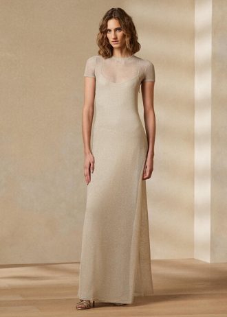 Beige naisten Ralph Lauren mesh lyhythihainen iltamekko
