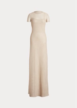 Beige naisten Ralph Lauren mesh lyhythihainen iltamekko