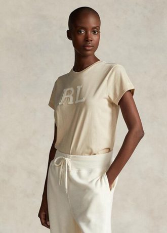 Beige Naisten Ralph Lauren Rl-mokkanahka-applikoitu Jersey T-paidat