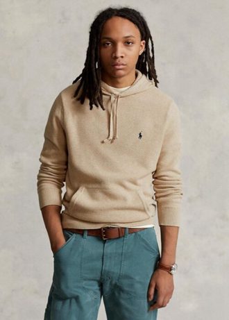 Beiget miesten Ralph Lauren -kuvioidut puuvillahupulliset neulepuserot Beiget miesten Ralph Lauren -kuvioidut puuvillahupulliset neulepuserot