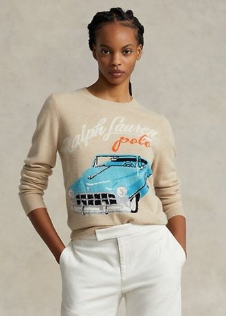 Beiget naisten Ralph Lauren ar-Motif Cashmere-sekoitepuserot