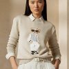 Beiget naisten Ralph Lauren Cable Bear silkkipuserot Beiget naisten Ralph Lauren Cable Bear silkkipuserot