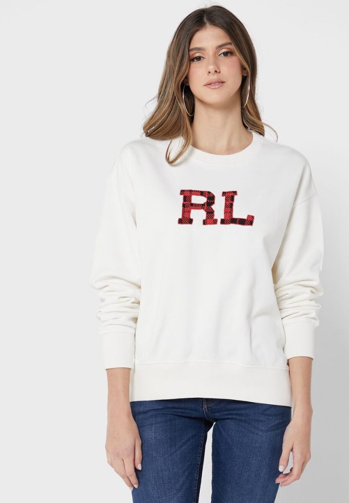 Beiget naisten Ralph Lauren Graphic -neulotut villapaidat Beiget naisten Ralph Lauren Graphic -neulotut villapaidat