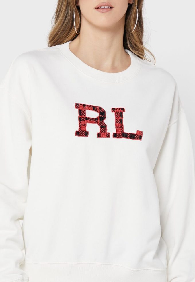 Beiget naisten Ralph Lauren Graphic -neulotut villapaidat Beiget naisten Ralph Lauren Graphic -neulotut villapaidat