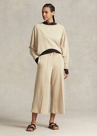 Beiget naisten Ralph Lauren -leveälahkeiset fleecehousut