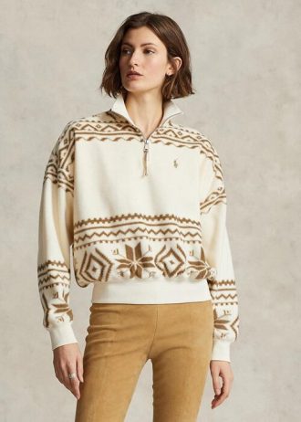 Beiget naisten Ralph Lauren Tonal Fair Isle -aiheiset fleece-puseropuserot
