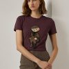 Burgundin naisten Ralph Lauren Tweed Polo Bear puuvillaiset T-paidat Burgundin naisten Ralph Lauren Tweed Polo Bear puuvillaiset T-paidat