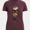 Burgundin naisten Ralph Lauren Tweed Polo Bear puuvillaiset T-paidat Burgundin naisten Ralph Lauren Tweed Polo Bear puuvillaiset T-paidat