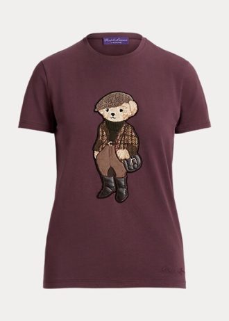 Burgundin naisten Ralph Lauren Tweed Polo Bear puuvillaiset T-paidat Burgundin naisten Ralph Lauren Tweed Polo Bear puuvillaiset T-paidat