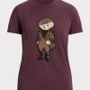 Burgundy naisten Ralph Lauren Tweed Bear puuvilla T-paidat
