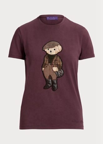 Burgundy naisten Ralph Lauren Tweed Bear puuvilla T-paidat Burgundy naisten Ralph Lauren Tweed Bear puuvilla T-paidat