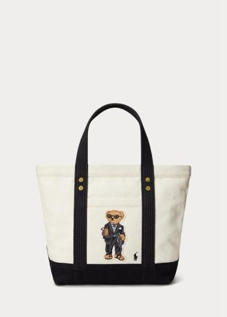 Ecru/Musta Naisten Ralph Lauren Canvas Pienet Polo Bear Kangaskassit