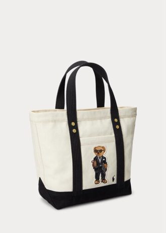 Ecru/Musta Naisten Ralph Lauren Canvas Pienet Polo Bear Kangaskassit