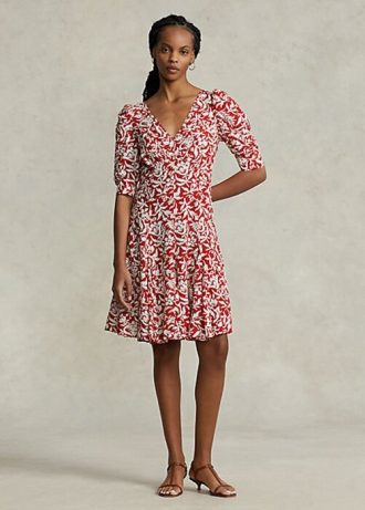 Flower naisten Ralph Lauren kukkainen lampaanhihainen Godet Crepe -mekko Flower naisten Ralph Lauren kukkainen lampaanhihainen Godet Crepe -mekko