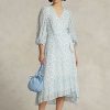 Flower naisten Ralph Lauren kukkainen ryppyinen Georgette Wrap mekko
