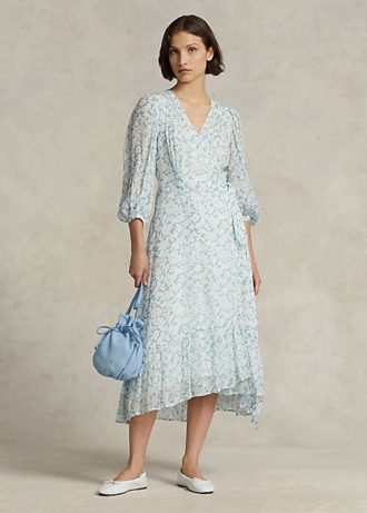 Flower naisten Ralph Lauren kukkainen ryppyinen Georgette Wrap mekko Flower naisten Ralph Lauren kukkainen ryppyinen Georgette Wrap mekko