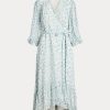 Flower naisten Ralph Lauren kukkainen ryppyinen Georgette Wrap mekko