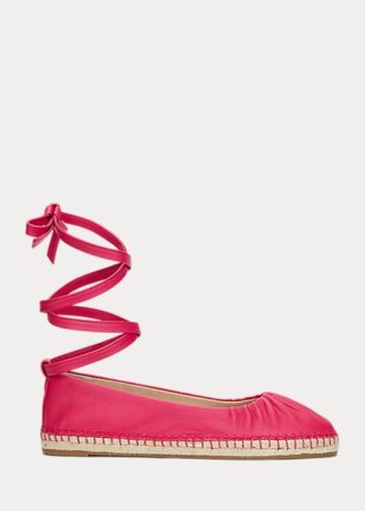 Fuchsia naisten Ralph Lauren Cecilia Nappan nahkaiset nauhalliset tasaiset kengät