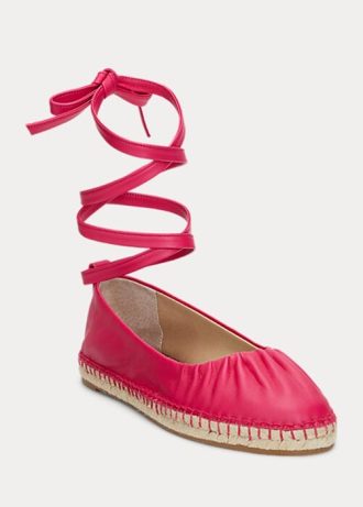 Fuchsia naisten Ralph Lauren Cecilia Nappan nahkaiset nauhalliset tasaiset kengät