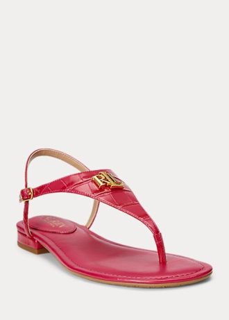 Fuchsia naisten Ralph Lauren Ellington kohokuvioidut nahkasandaalit