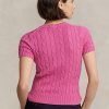 Fuchsia naisten Ralph Lauren kaapeli-neulotut puuvillaiset lyhythihaiset neuleet Fuchsia naisten Ralph Lauren kaapeli-neulotut puuvillaiset lyhythihaiset neuleet