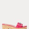 Fuchsia naisten Ralph Lauren Roxanne kohokuvioidut nahkasandaalit Fuchsia naisten Ralph Lauren Roxanne kohokuvioidut nahkasandaalit