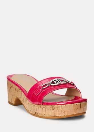 Fuchsia naisten Ralph Lauren Roxanne kohokuvioidut nahkasandaalit