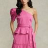 Fuchsia naisten Ralph Lauren vyöllä varustetut puuvillaiset topit Fuchsia naisten Ralph Lauren vyöllä varustetut puuvillaiset topit