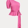 Fuchsia naisten Ralph Lauren vyöllä varustetut puuvillaiset topit Fuchsia naisten Ralph Lauren vyöllä varustetut puuvillaiset topit