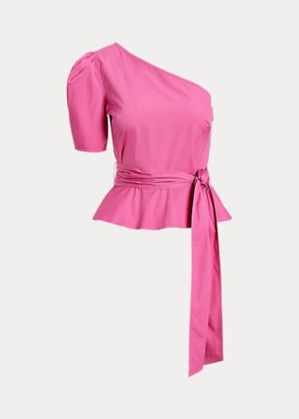 Fuchsia naisten Ralph Lauren vyöllä varustetut puuvillaiset topit Fuchsia naisten Ralph Lauren vyöllä varustetut puuvillaiset topit