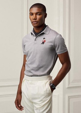 Harmaa miesten Ralph Lauren Custom Slim Fit Bear poolopaidat