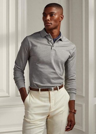 Harmaa miesten Ralph Lauren Custom Slim Fit pikee poolopaidat