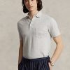 Harmaa miesten Ralph Lauren Custom Slim Fit puuvilla-pellava poolopaidat Harmaa miesten Ralph Lauren Custom Slim Fit puuvilla-pellava poolopaidat