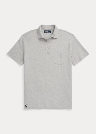 Harmaa miesten Ralph Lauren Custom Slim Fit puuvilla-pellava poolopaidat