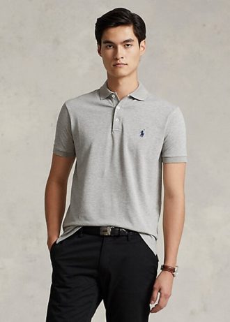 Harmaa miesten Ralph Lauren Custom Slim Fit Stretch Mesh -poolopaidat