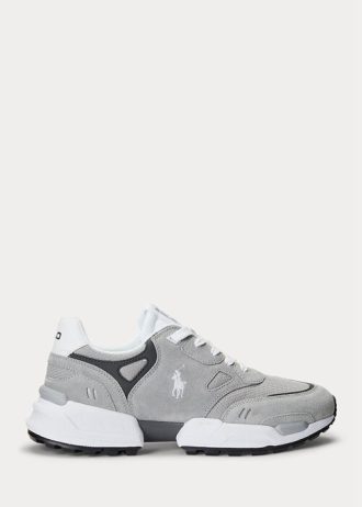 Harmaa miesten Ralph Lauren Jogger Suede & Mesh tennarit Harmaa miesten Ralph Lauren Jogger Suede & Mesh tennarit