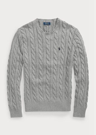 Harmaa miesten Ralph Lauren kaapelineulotut puuvillaiset neulepuserot Harmaa miesten Ralph Lauren kaapelineulotut puuvillaiset neulepuserot