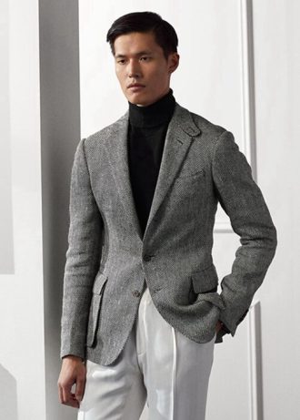 Harmaa miesten Ralph Lauren Kentin käsintehdyt kalanruotobleiserit Harmaa miesten Ralph Lauren Kentin käsintehdyt kalanruotobleiserit