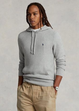 Harmaa miesten Ralph Lauren -kuvioidut puuvillahupulliset neulepuserot Harmaa miesten Ralph Lauren -kuvioidut puuvillahupulliset neulepuserot