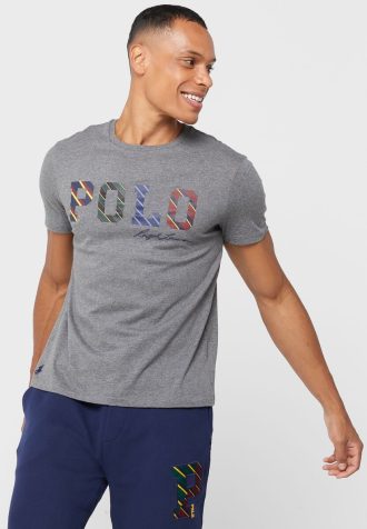 Harmaa miesten Ralph Lauren Logo Crew Neck T-paidat
