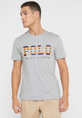 Harmaa miesten Ralph Lauren Logo Crew Neck T-paidat