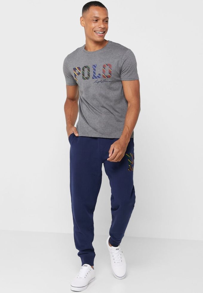 Harmaa miesten Ralph Lauren Logo Crew Neck T-paidat