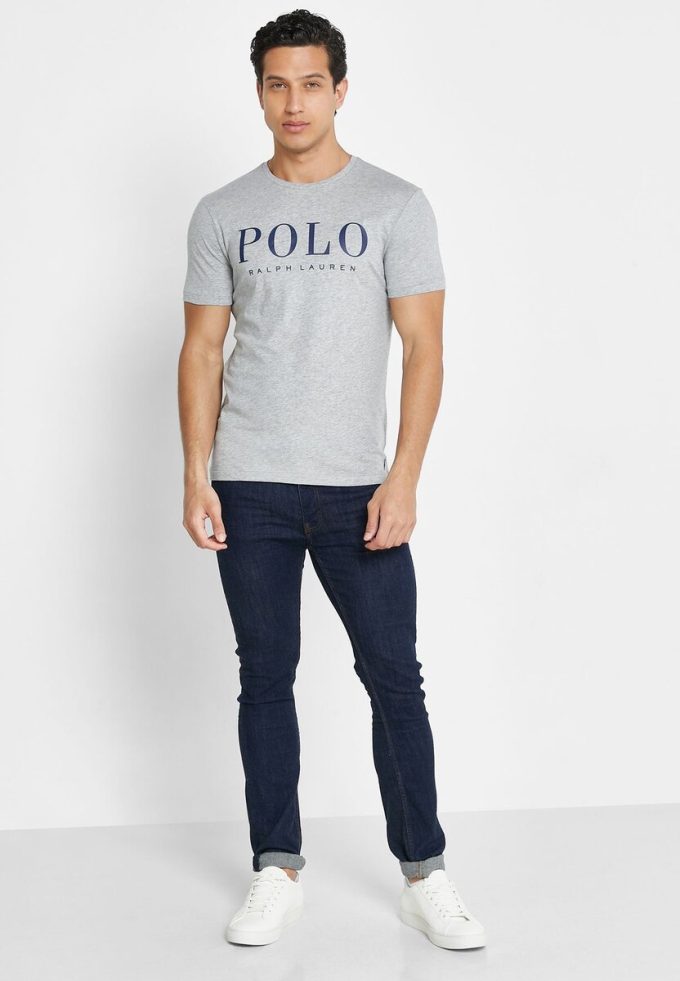 Harmaa miesten Ralph Lauren Logo Crew Neck T-paidat