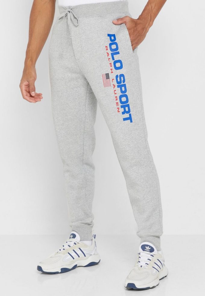 Harmaa miesten Ralph Lauren -logoiset lenkkeilyhousut Harmaa miesten Ralph Lauren -logoiset lenkkeilyhousut
